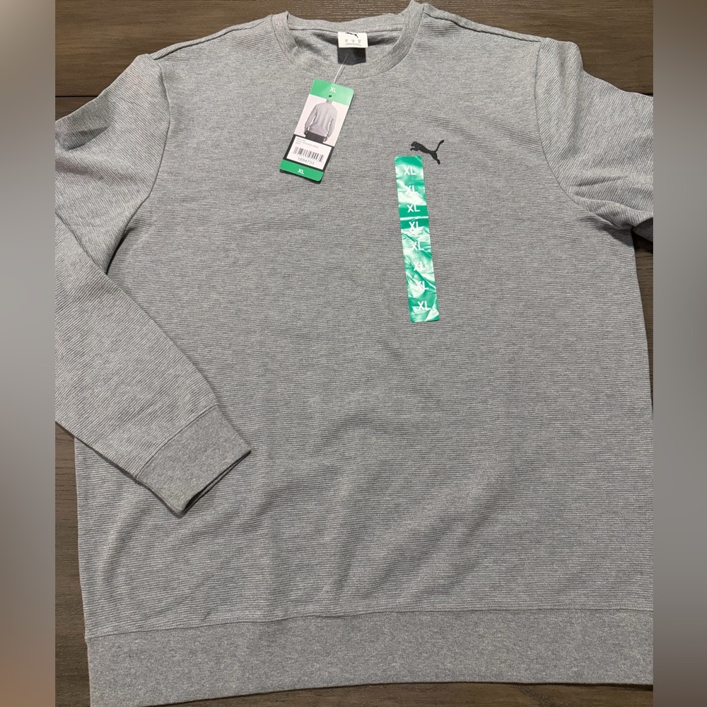 NWT - Puma Men's Long Sleeve Textured Crew Pullover Sweatshirt - XL - Gray